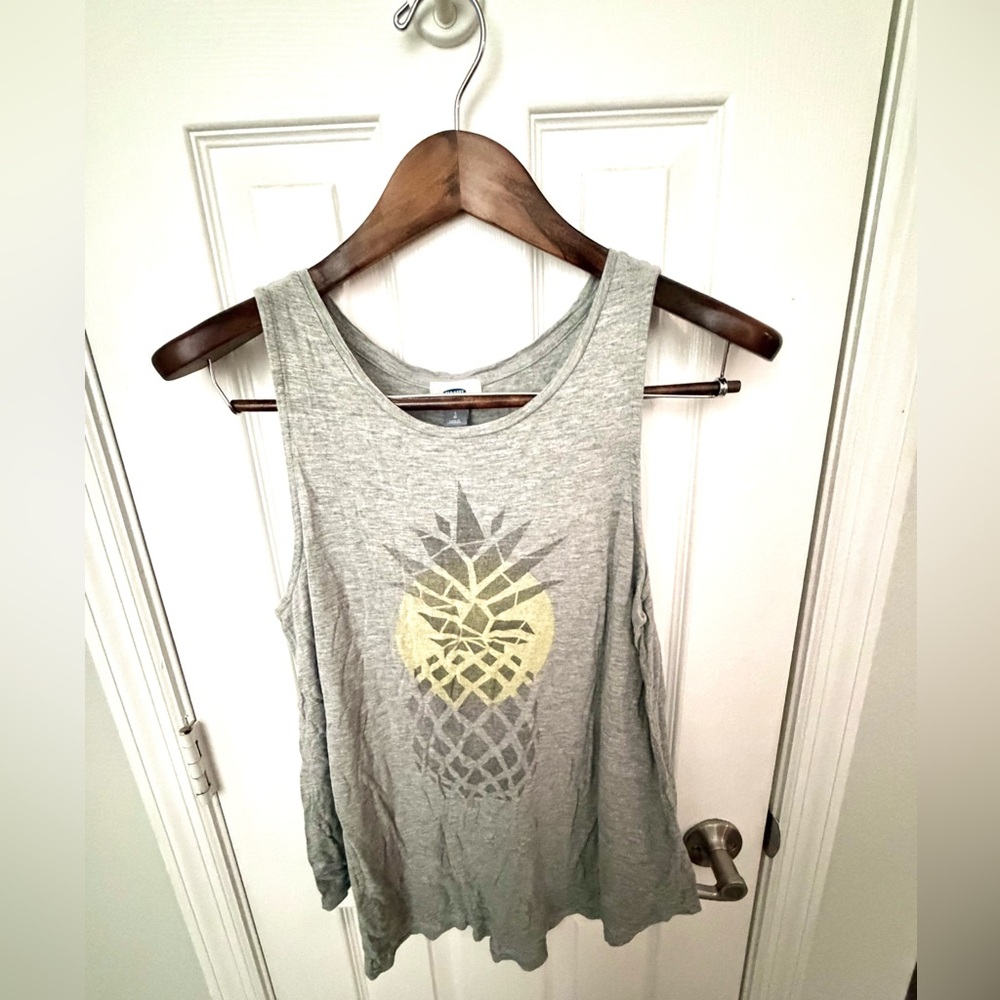 Old Navy Gray Tank Top with Yellow Pineapple Graphic